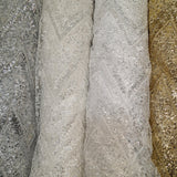 Beaded Sequined Lace Fabric - Embroidered 100 Percent Polyester Net Mesh, Gold, Ivory, Silver, White, 52" Width (1 Yard)