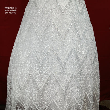 Beaded Sequined Lace Fabric - Embroidered 100 Percent Polyester Net Mesh, Gold, Ivory, Silver, White, 52" Width (1 Yard)