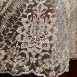 1 Yard Ivory Beaded and Sequined Lace Fabric Embroidered on 100 Percent Polyester Net Mesh 52 Inch Width