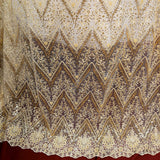 Beaded Sequined Lace Fabric - Embroidered 100 Percent Polyester Net Mesh, Gold, Ivory, Silver, White, 52" Width (1 Yard)