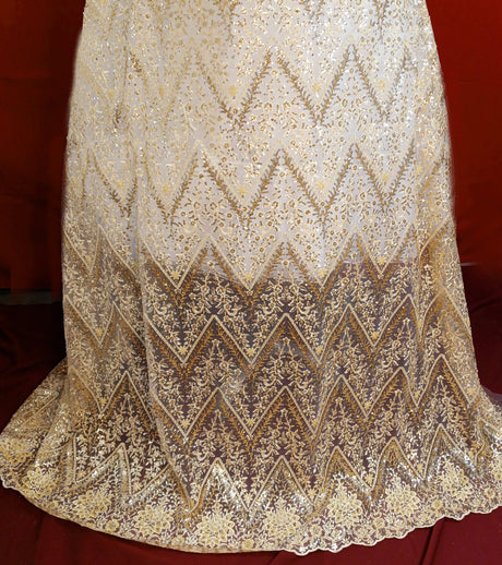 Beaded Sequined Lace Fabric on Polyester Net Mesh