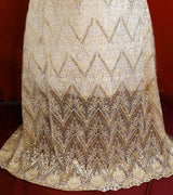 Beaded Sequined Lace Fabric - Embroidered 100 Percent Polyester Net Mesh, Gold, Ivory, Silver, White, 52" Width (1 Yard)