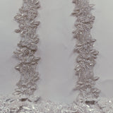 Beaded Lace Trimming Embroidered On 100 Percent Polyester Organza Fabric - Silver, 1.5" Width (1 Yard)