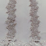 Beaded Lace Trimming Embroidered On 100 Percent Polyester Organza Fabric - Silver, 1.5" Width (1 Yard)