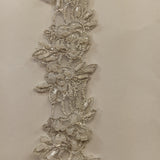 Beaded Lace Trimming Embroidered On 100 Percent Polyester Organza Fabric - Silver, 1.5" Width (1 Yard)