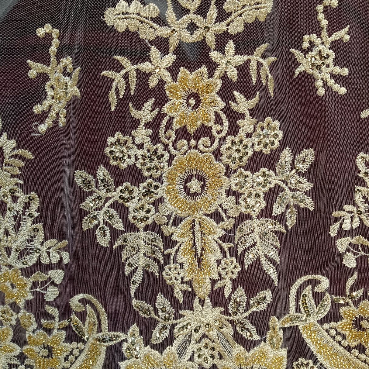 1 Yard Exquisite White Hand-Beaded Lace Fabric on 100% Polyester Net Mesh 51 inch Width