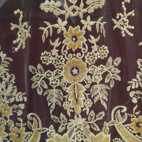 1 Yard Beaded Lace Fabric Embroidered 100 Percent Polyester Net Mesh 51 inch Width