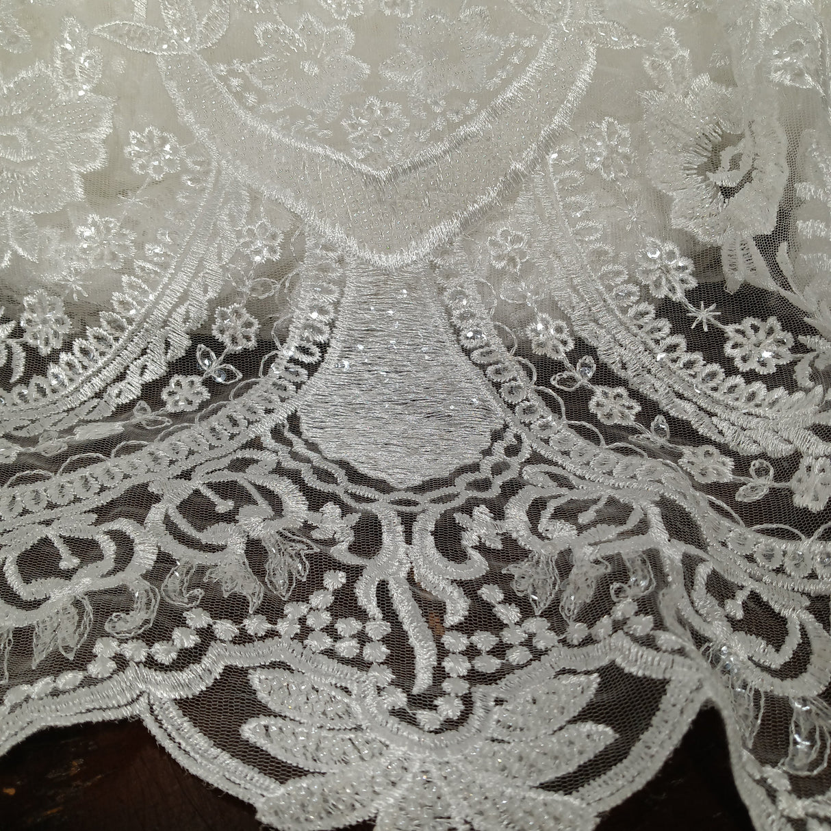 Beaded Lace Fabric on Polyester Net Mesh