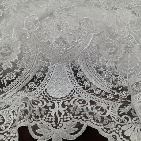 1 Yard Beaded Lace Fabric Embroidered 100 Percent Polyester Net Mesh 51 inch Width