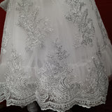1 Yard Beaded and Corded Bridal Lace Fabric Embroidered on Polyester Net Mesh
