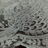 Beaded Corded Bridal Lace Fabric
