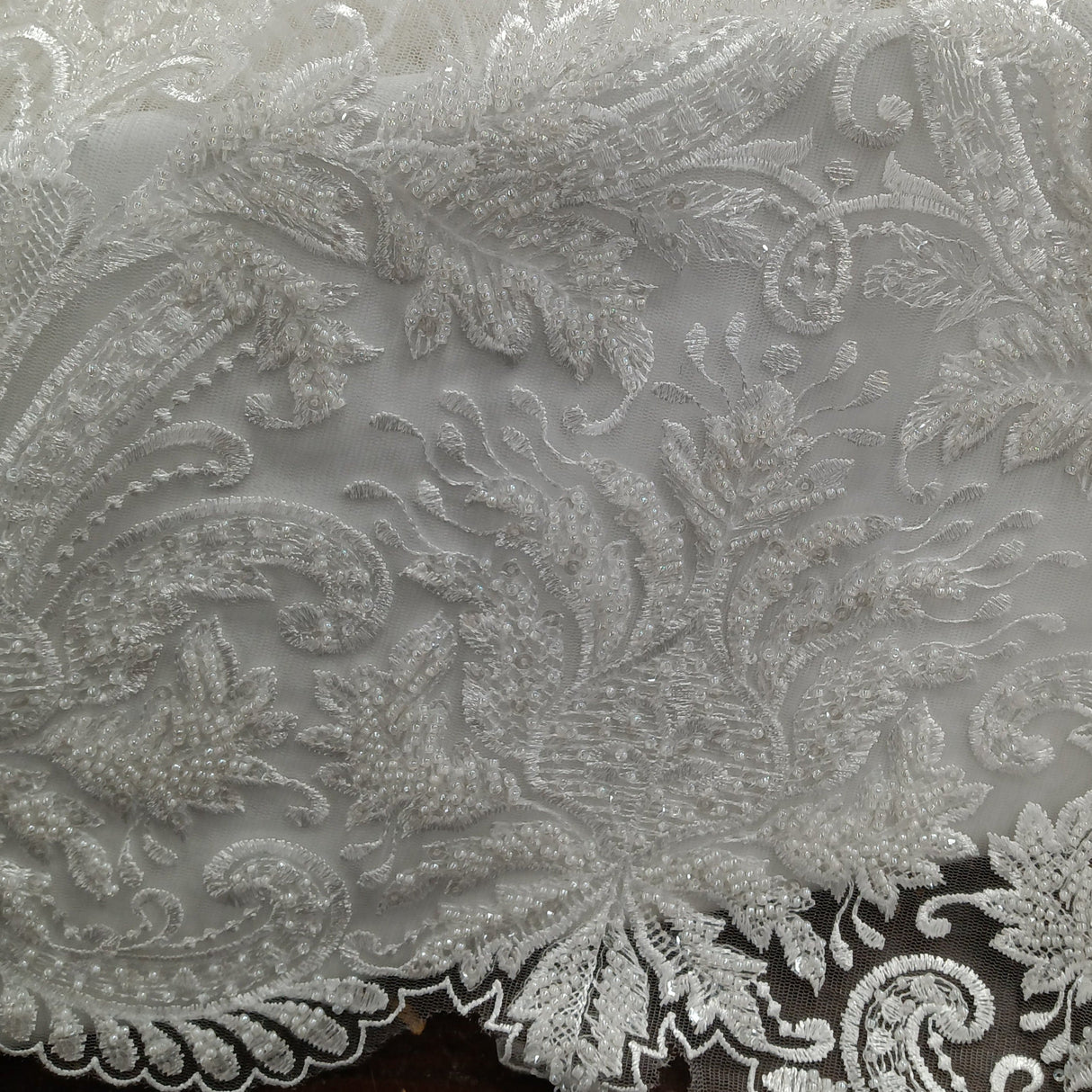 Beaded Lace Fabric on Polyester Net Mesh 48"