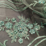 1 Yard Beaded Lace Fabric Embroidered on Polyester Net Mesh 51 inch Width