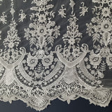 1 Yard Luxurious Beaded Lace Fabric Embroidered on 100% Polyester Net Mesh White