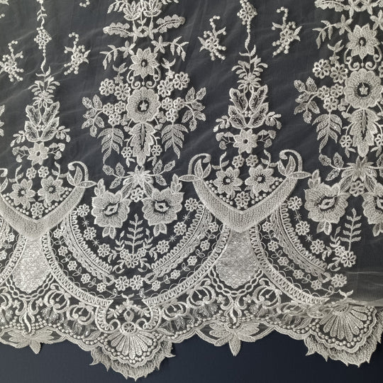 1 Yard Beaded Lace Fabric Embroidered 100 Percent Polyester Net Mesh 51 inch Width