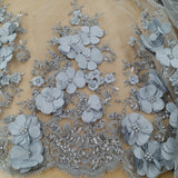 Beaded 3D Floral Lace Fabric