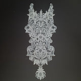 Beaded Corded Lace Medallion Applique Polyester Fabric - Gold, Ivory, White, 25" X 10.5" (1 Piece)