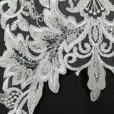 Beaded Corded Lace Medallion Applique Polyester Fabric - Gold, Ivory, White, 25" X 10.5" (1 Piece)