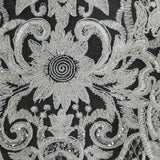 Beaded Corded Lace Medallion Applique Polyester Fabric - Gold, Ivory, White, 25" X 10.5" (1 Piece)