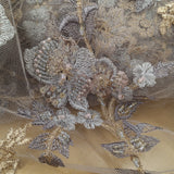 Beaded Lace Fabric on Polyester Net Mesh