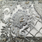 Beaded Lace Fabric on Polyester Net Mesh 52"
