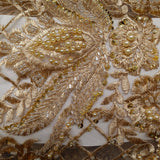 1 Yard Navy Beaded Lace Fabric Embroidered on Polyester Net Mesh 52 inch Width