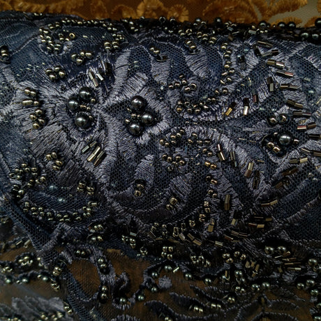 Beaded Lace Fabric - Embroidered 100 Percent Polyester Net Mesh, Floral Baroque Scalloped Edge, 52" Width (1 Yard)