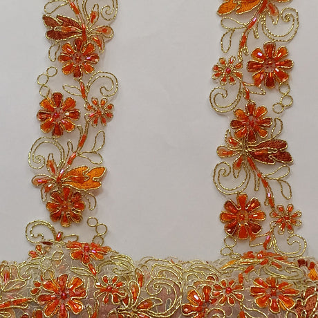 1 Yard Elegant Beaded & Corded Lace Trimming Embroidered on 100% Polyester Organza for Special Occasion Dresses 2 Inch Width