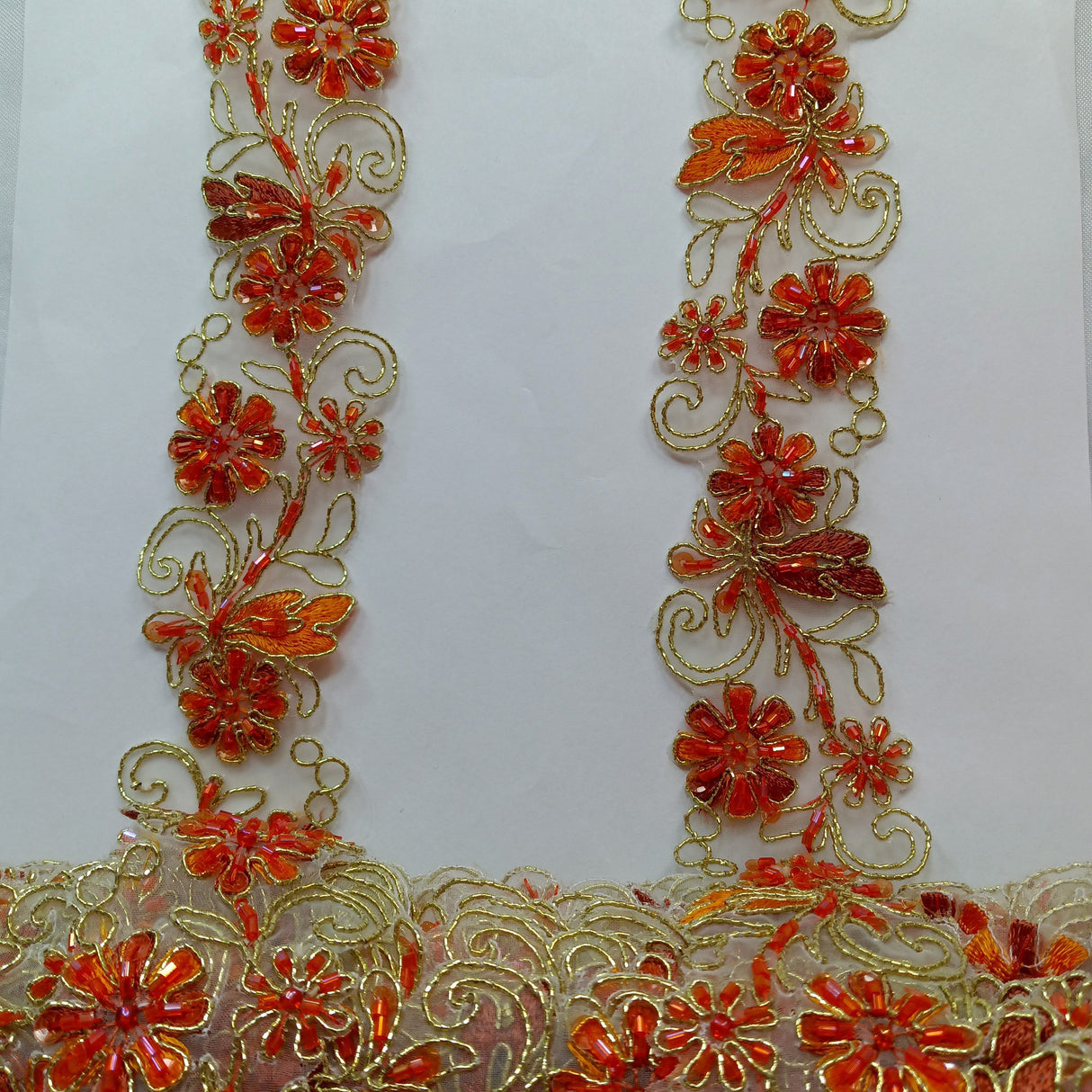 Beaded Corded Lace Trim on Polyester Organza