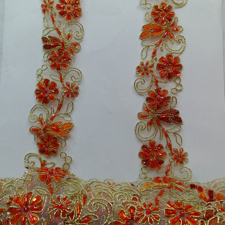 Beaded Corded Lace Trim on Polyester Organza
