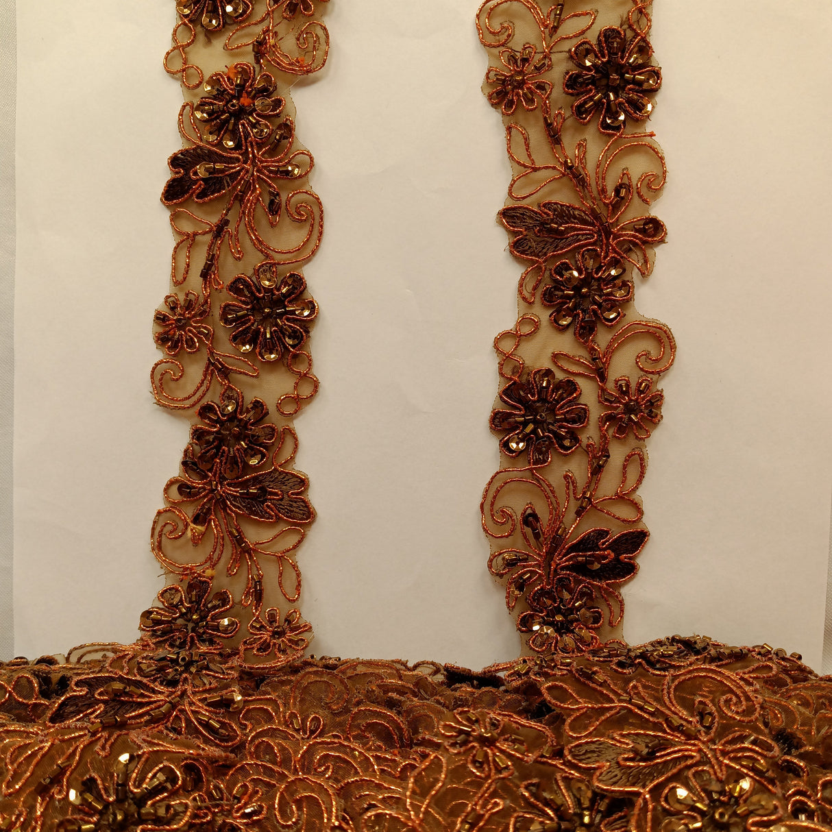 Beaded Corded Lace Trim on Polyester Organza