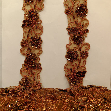 Beaded Corded Lace Trim on Polyester Organza