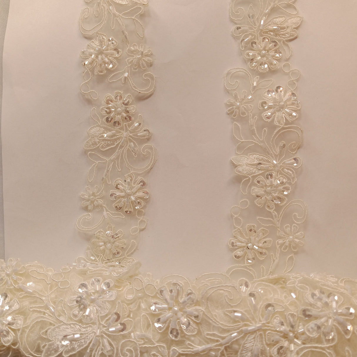 Beaded Corded Lace Trim on Polyester Organza