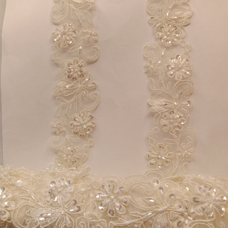 Beaded Corded Lace Trim on Polyester Organza