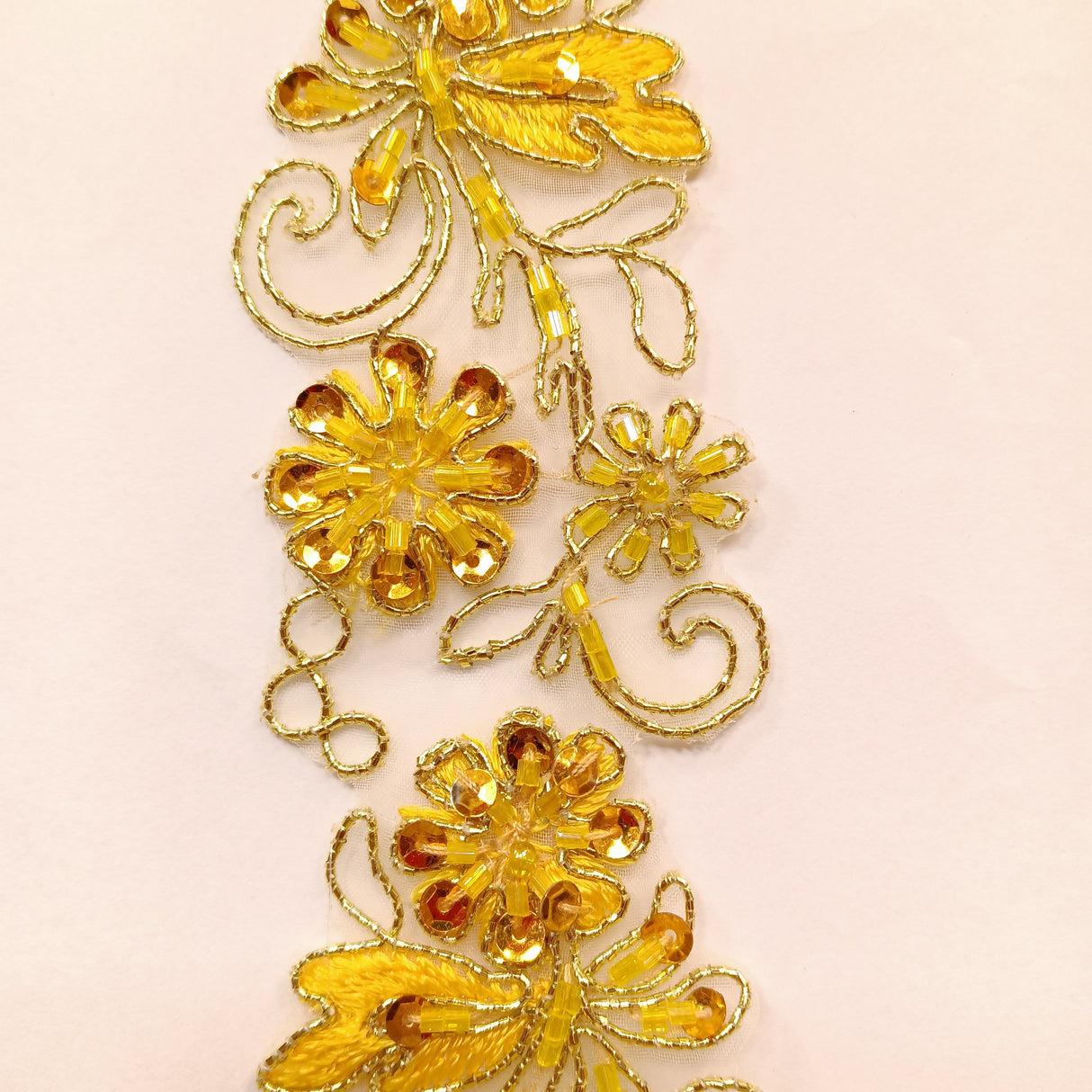 Beaded Corded Lace Trim on Polyester Organza