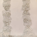 1 Yard Elegant Beaded & Corded Lace Trimming Embroidered on 100% Polyester Organza for Special Occasion Dresses 2 Inch Width
