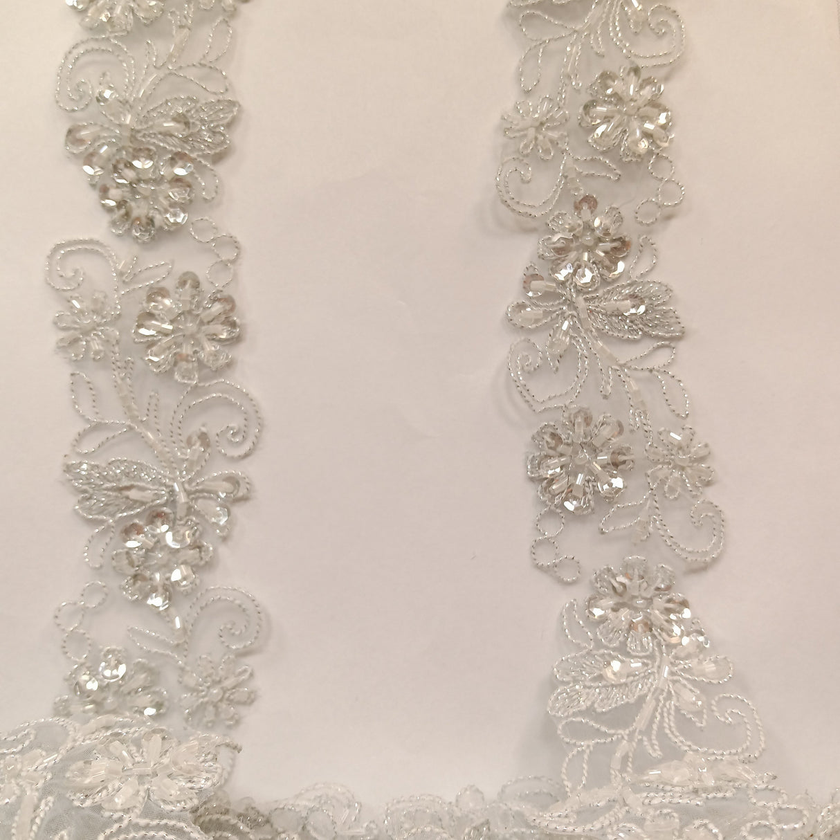 Beaded Corded Lace Trim on Polyester Organza