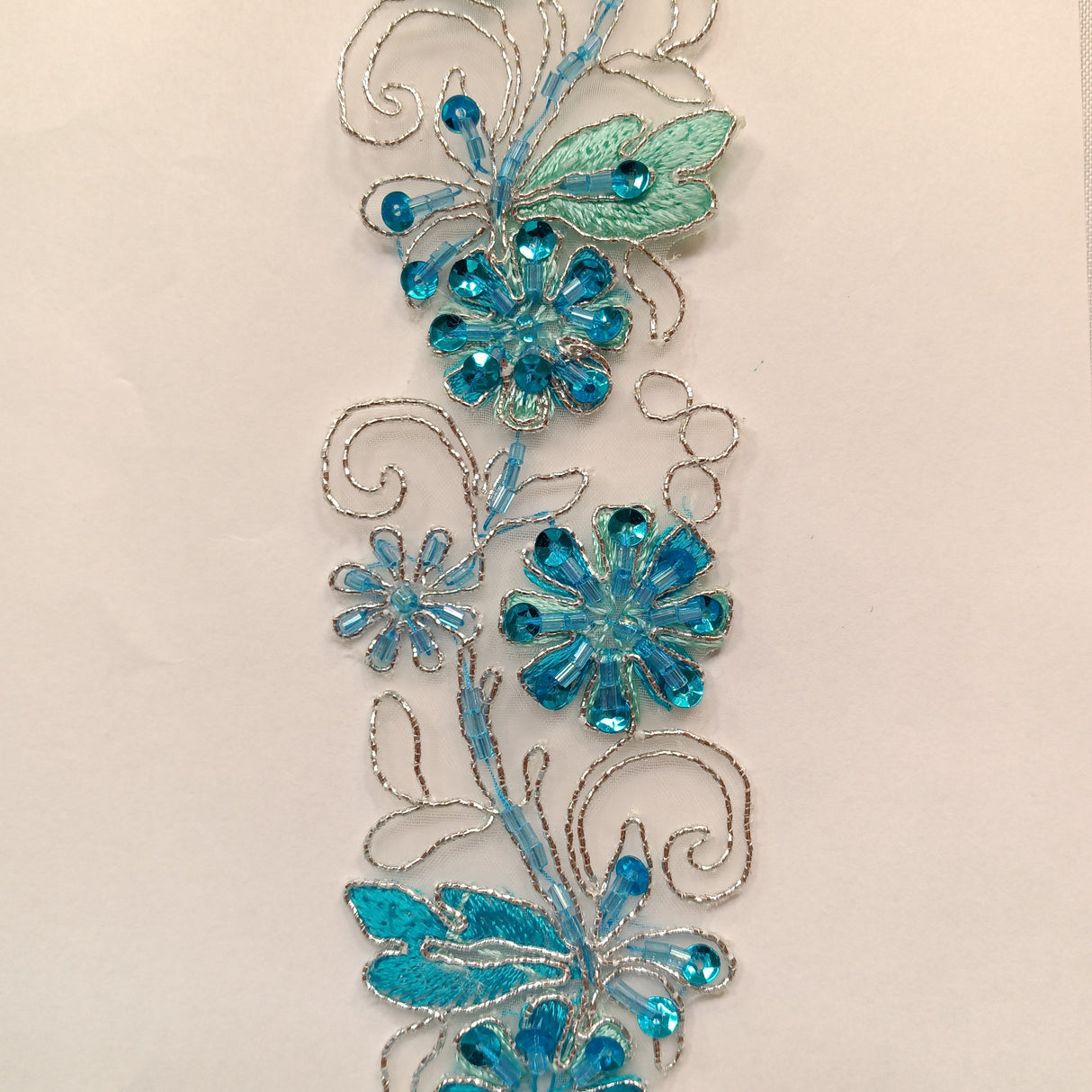 Beaded Corded Lace Trim on Polyester Organza