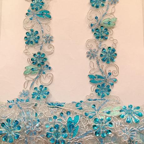 1 Yard Elegant Beaded & Corded Lace Trimming Embroidered on 100% Polyester Organza for Special Occasion Dresses 2 Inch Width