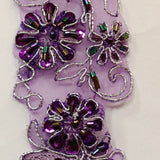 Beaded Corded Lace Trim on Polyester Organza