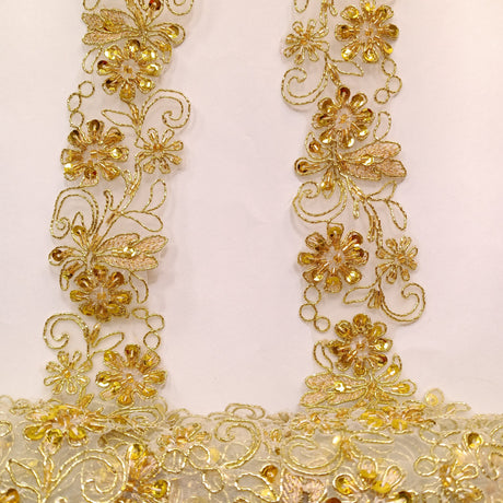 Beaded Corded Lace Trim on Polyester Organza