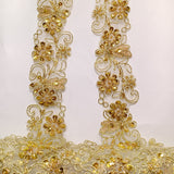 Beaded Corded Lace Trim on Polyester Organza