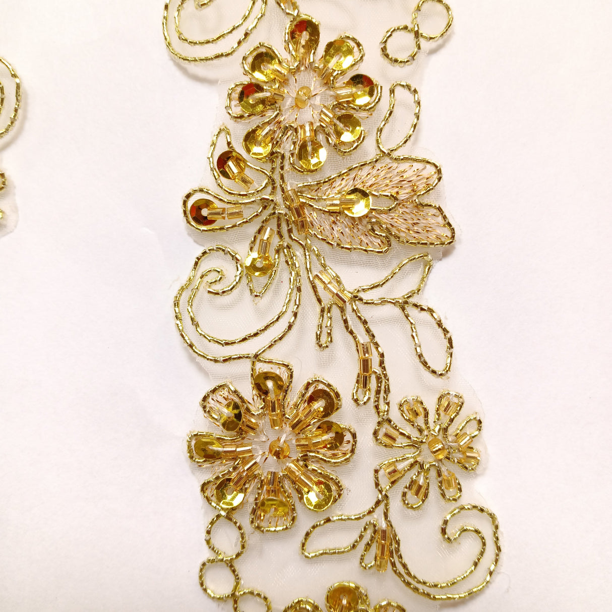 Beaded Corded Lace Trim on Polyester Organza