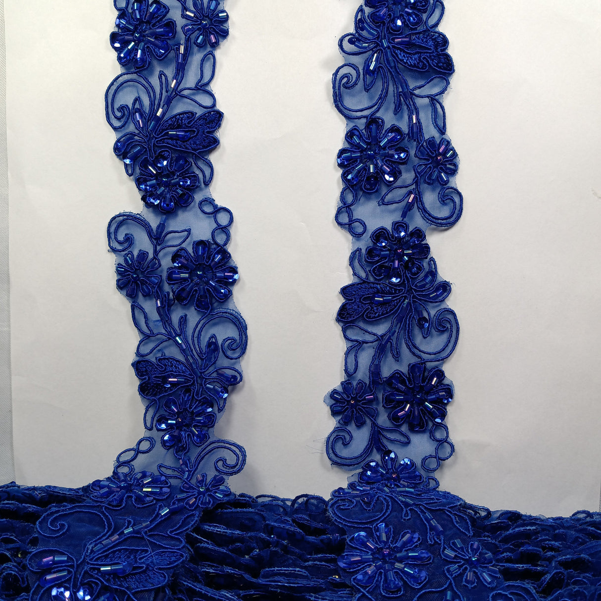 Beaded Corded Lace Trim on Polyester Organza