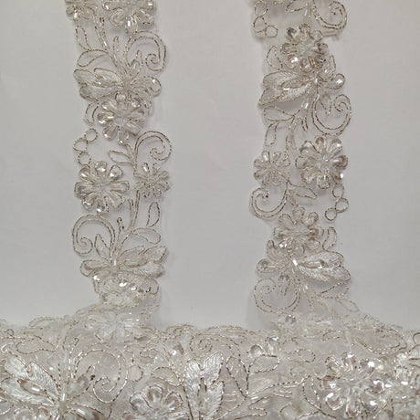 Beaded Corded Lace Trim on Polyester Organza