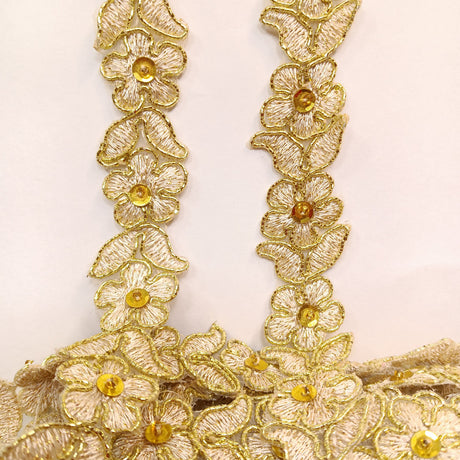 Beaded Corded Lace Trim on Polyester Organza
