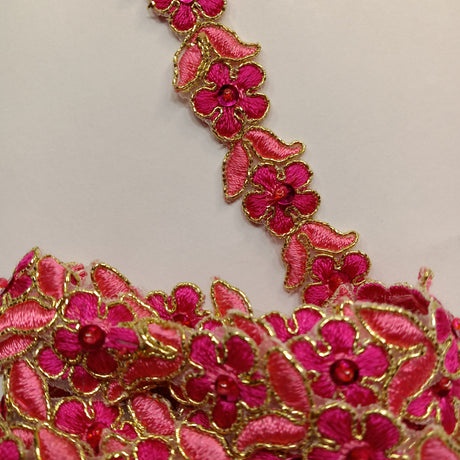 Beaded Corded Lace Trim on Polyester Organza