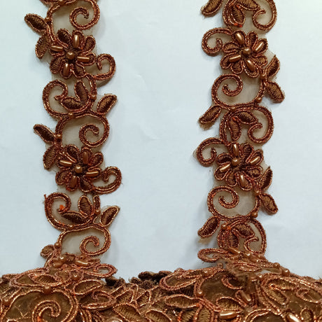 Beaded & Corded Lace Trimming Embroidered On 100% Polyester Fabric - Corded, Beaded & Embroidered Trimming, 1.5" Width (1 Yard)
