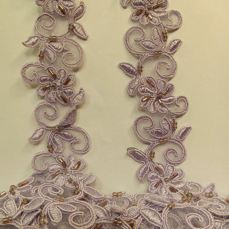 Beaded & Corded Lace Trimming Embroidered On 100% Polyester Fabric - Corded, Beaded & Embroidered Trimming, 1.5" Width (1 Yard)