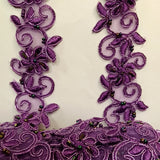 Beaded & Corded Lace Trimming Embroidered On 100% Polyester Fabric - Corded, Beaded & Embroidered Trimming, 1.5" Width (1 Yard)